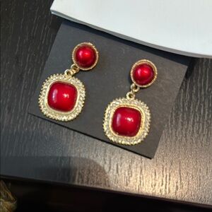 Elegant Red and Gold Dangle Earrings